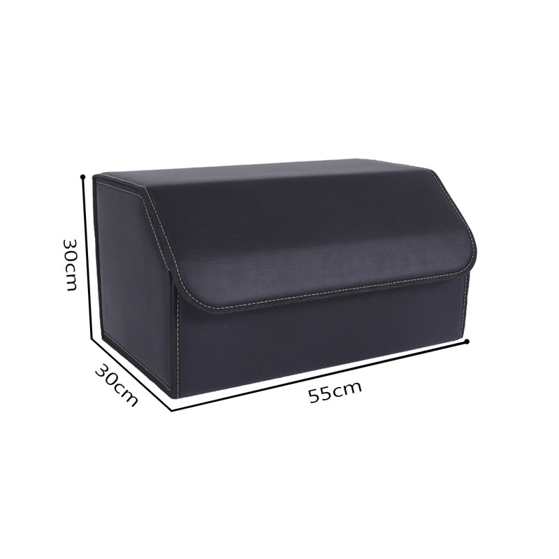 Car Boot Organizer Collapsible Leather Non Woven Lining 55x30x30Cm Black