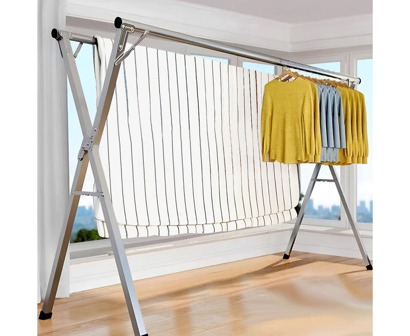 2X 2m Stainless Steel Clothes Drying Rack Foldable Portable Silver 40kg Capacity