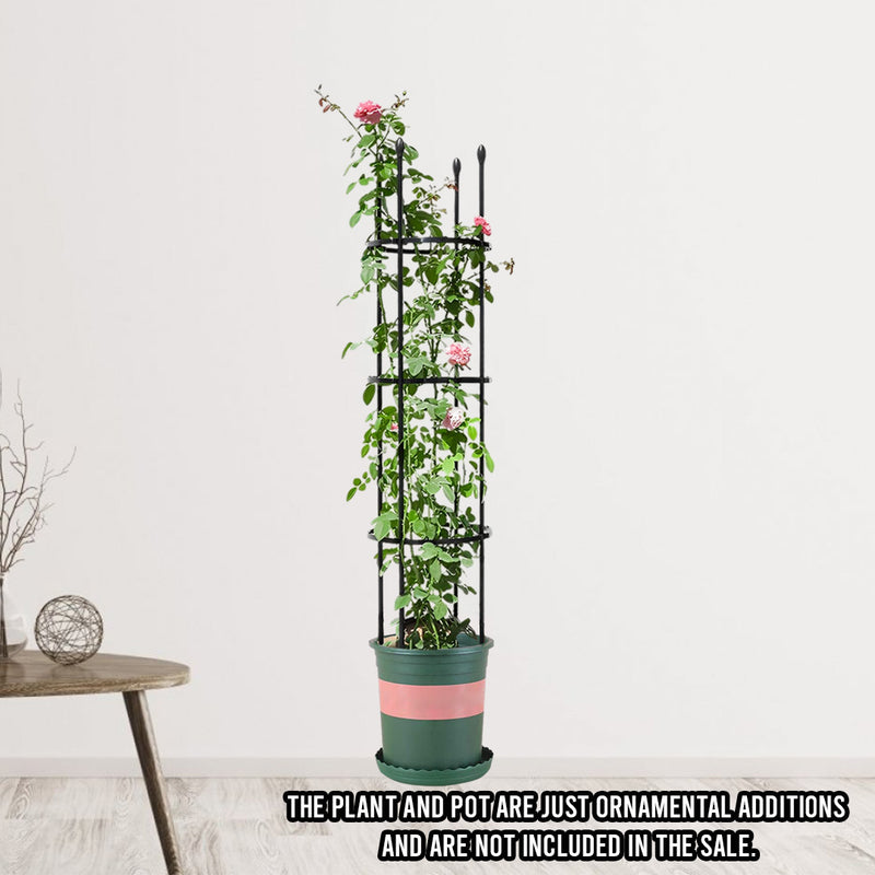 133cm 4 Bar Steel Plant Trellis Frame Stand Black Adjustable Rings Vine Support