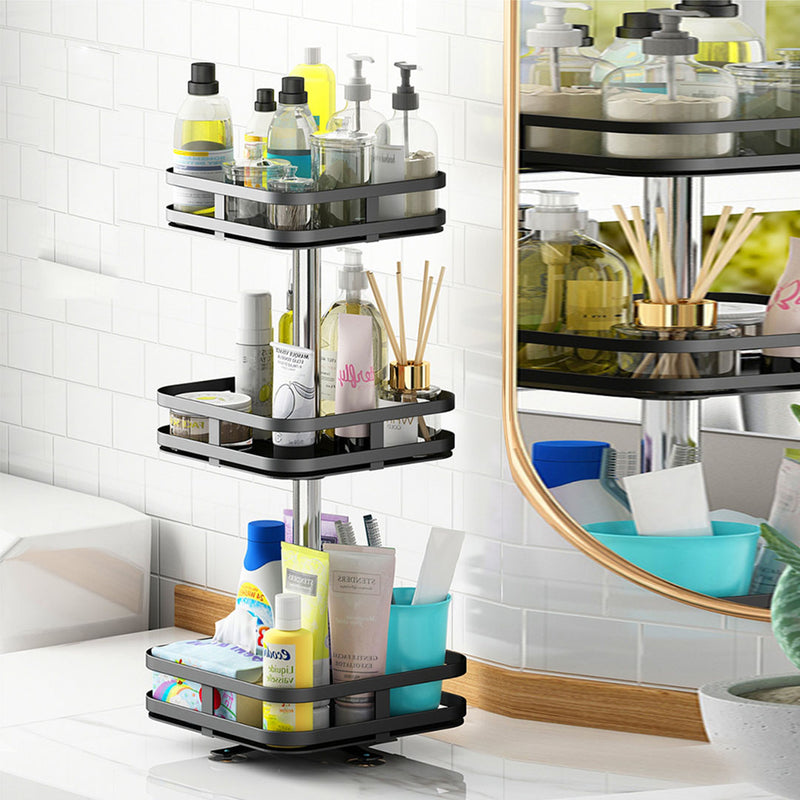 2X 3 Tier Black Square Rotating Carbon Steel Kitchen Storage Rack 24x24x59cm