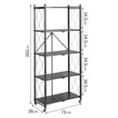 2X 5 Tier Carbon Steel Foldable Kitchen Cart Shelves Black Portable Organizer