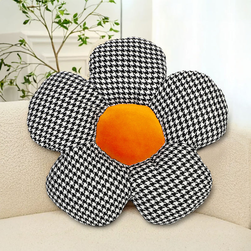 2X Flower Seat Cushion 45cm PP Cotton Fabric Black Orange Ergonomic Support