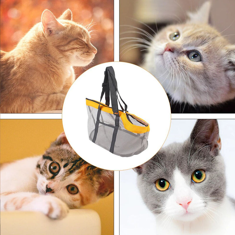 Orange Mesh Pet Carrier Bag 40x20x20cm Breathable Tote With Side Pockets