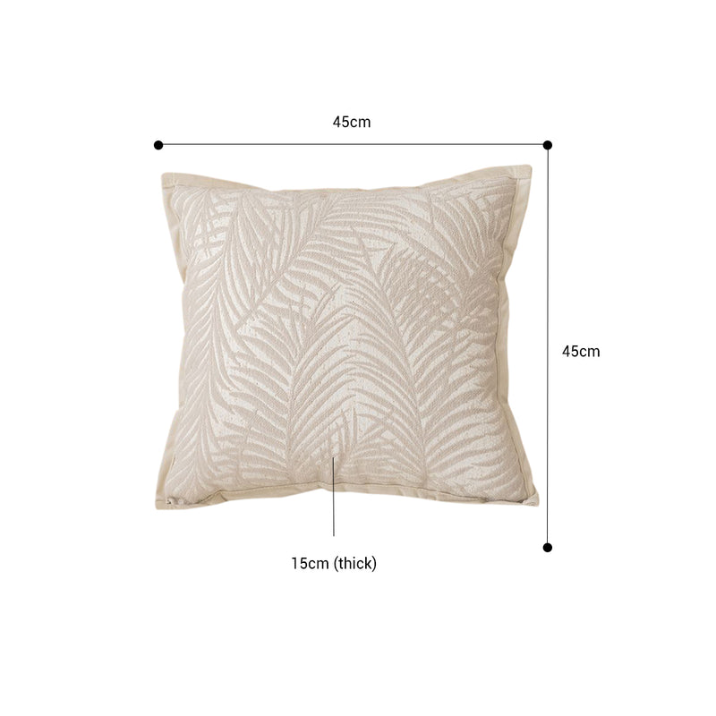 45cm Square Velvet Throw Pillow Palm Leaf Jacquard Texture Beige