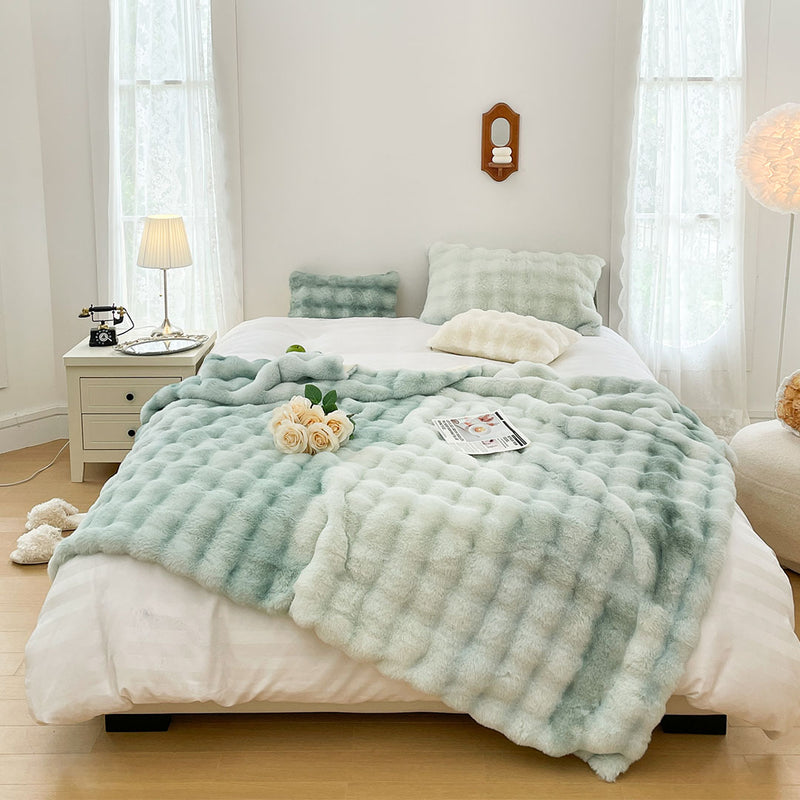 2X 200x230cm Light Green Fuzzy Polyester Throw Blanket Super Soft Cozy Fluffy