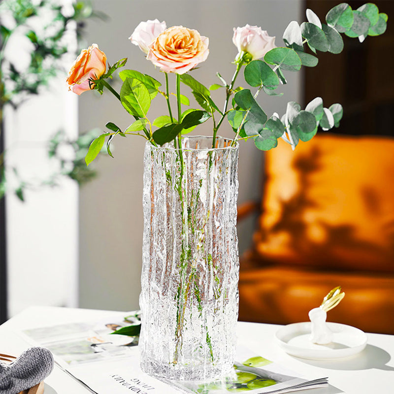 Hand Blown Clear Glass Vase 30.5cm Tall Slim Vintage Pink Hue