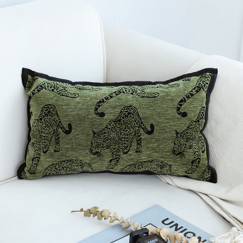 Lumbar Throw Pillow Polyester 30x50cm Green Leopard Retro Decorative