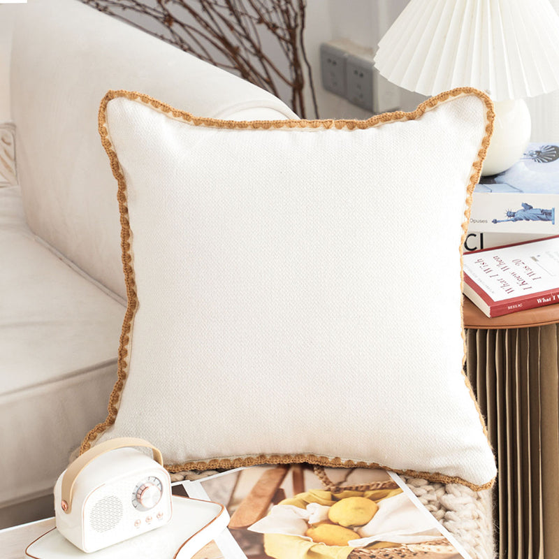 2X 45cm Square Plush Velvet Throw Pillow 15cm Thick Polyester Cotton White