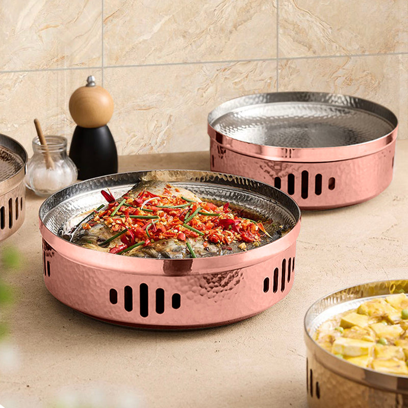 26cm Rose Pink Stainless Steel Hammered Insulated Dry Pot With Lid