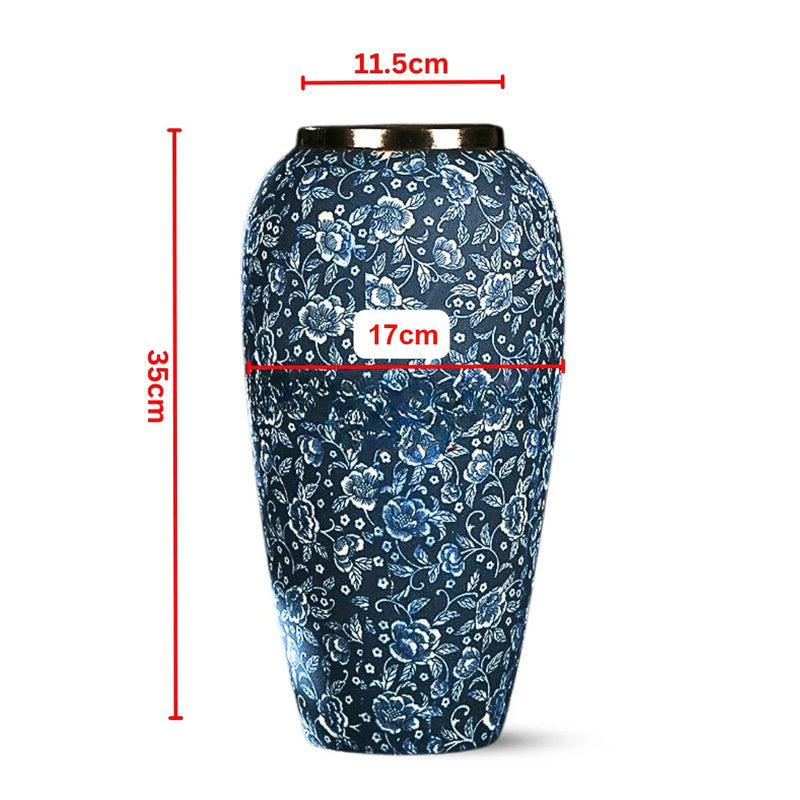 Large Ceramic Flower Vase 35x17cm Blue White Floral Home Decor Centerpiece