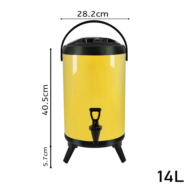 2X 14L Stainless Steel Insulated Beverage Dispenser Faucet Locking Lever Yellow