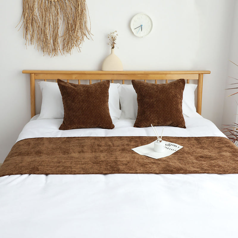 Polyester Queen Bed Scarf Runner 70x210cm 45cm Cushions Chocolate Set of 3