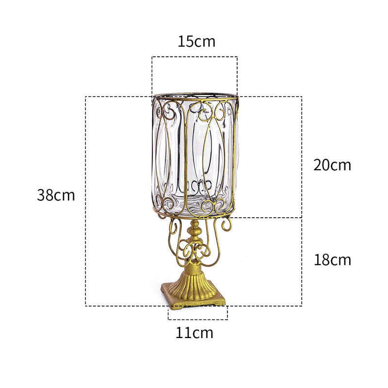 Clear Glass Cylinder Vase Gold Metal 38cm 6 Bunch 4 Heads Purple Silk Magnolia
