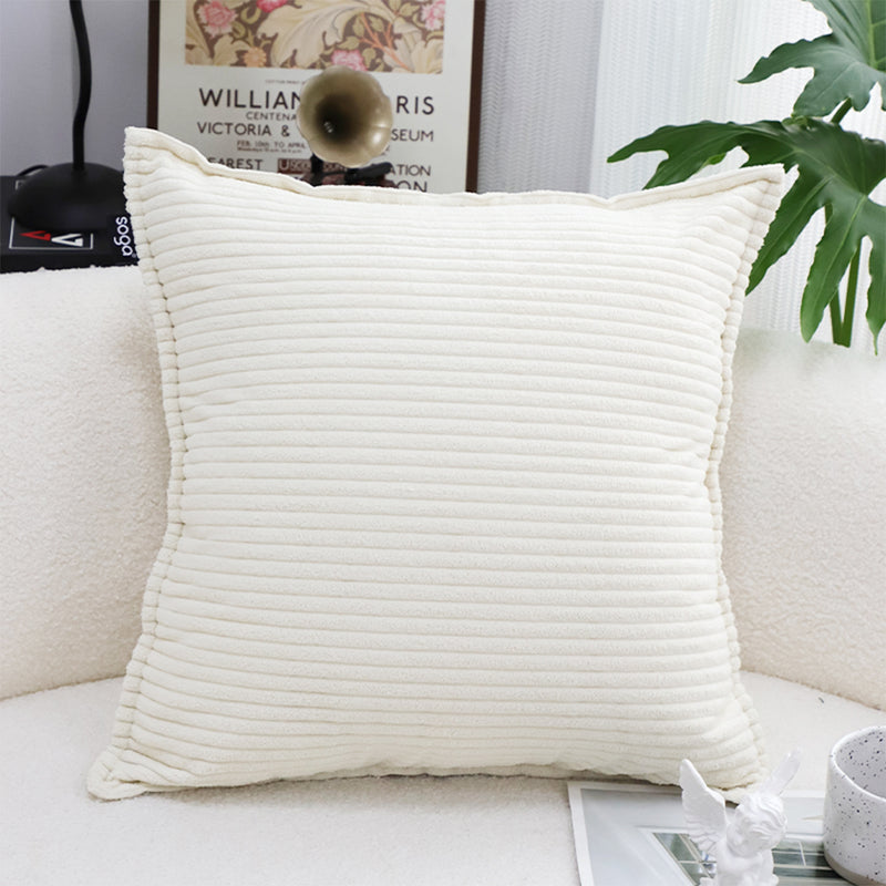 50cm Beige Throw Pillow Square Velvet Plush Striped Corduroy Home Decor
