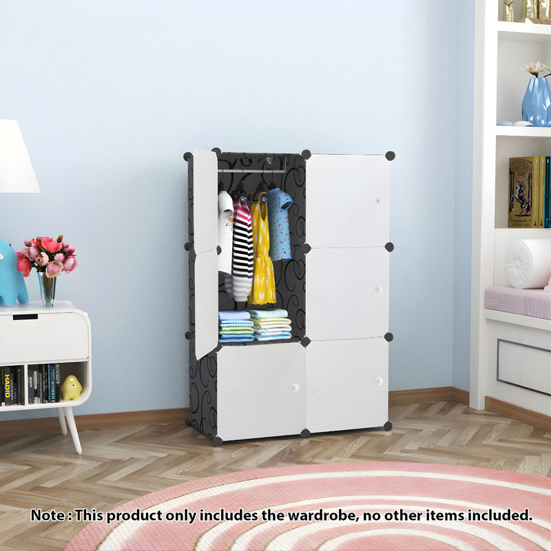3 Tier 6 Cube Portable Wardrobe 75x37x110.5cm Polypropylene Black White