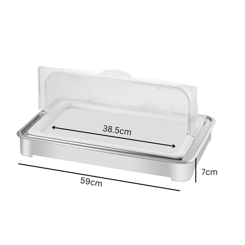 Chafing Dish Ceramic Serving Bowl 59x38.5x7cm With Stainless Stand Silver