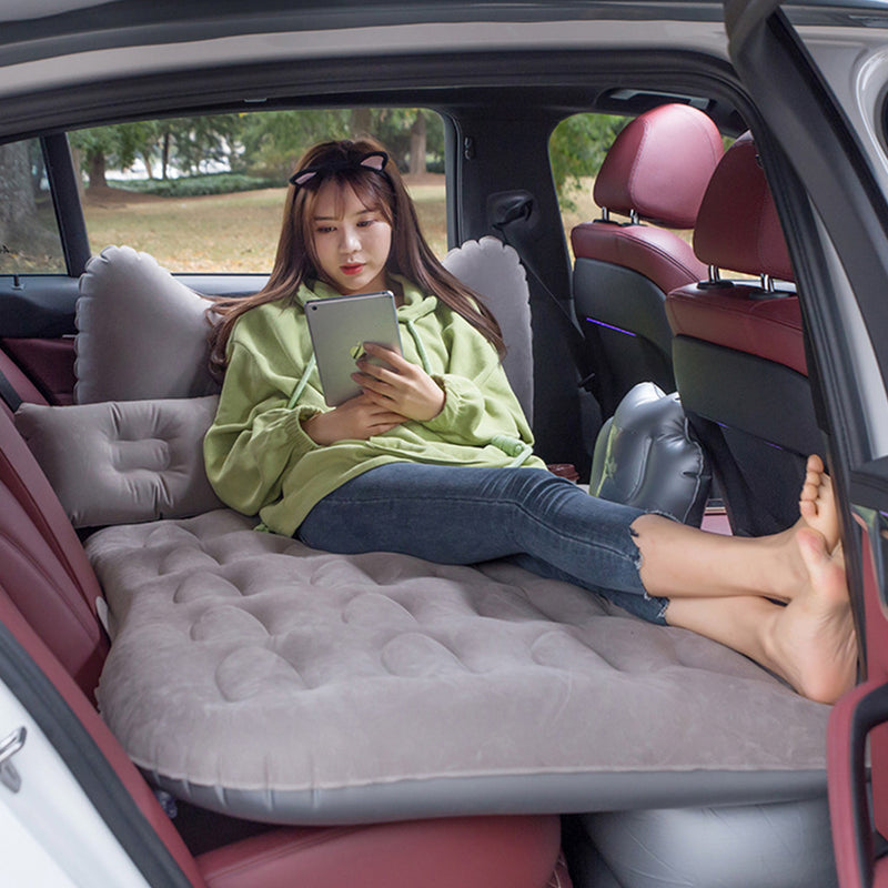 Grey Honeycomb Inflatable Car Mattress Portable Camping Air Bed Travel Kit