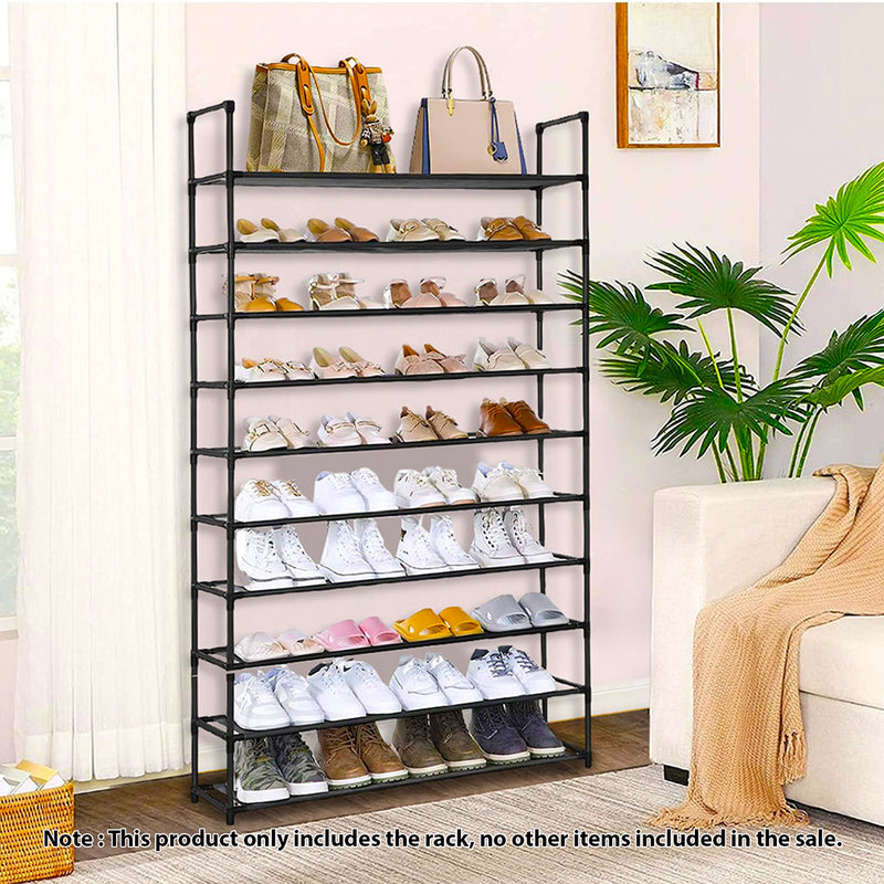 10 Tier Shoe Storage Shelf Space Saving Rack Organizer With Handle Black