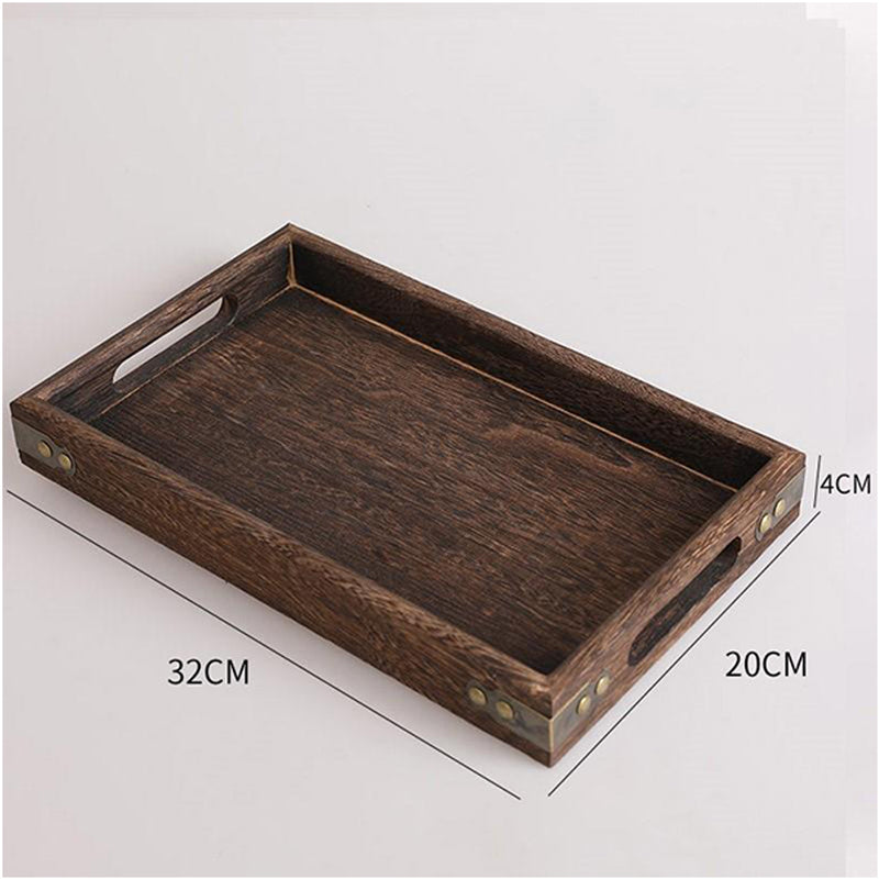 Small Walnut Brown Wood Rectangle Serving Tray Cutout Handles 32cm X 20cm X 4cm