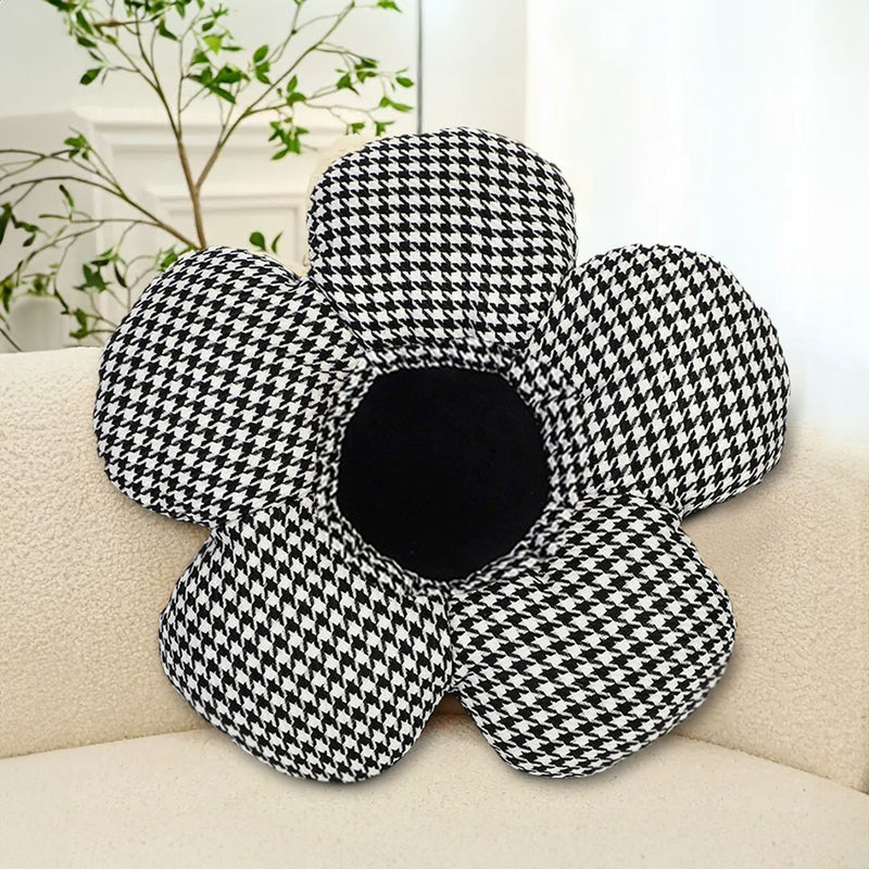 2X Black Flower Seat Cushion 45cm Polypropylene Cotton Fabric Non Slip