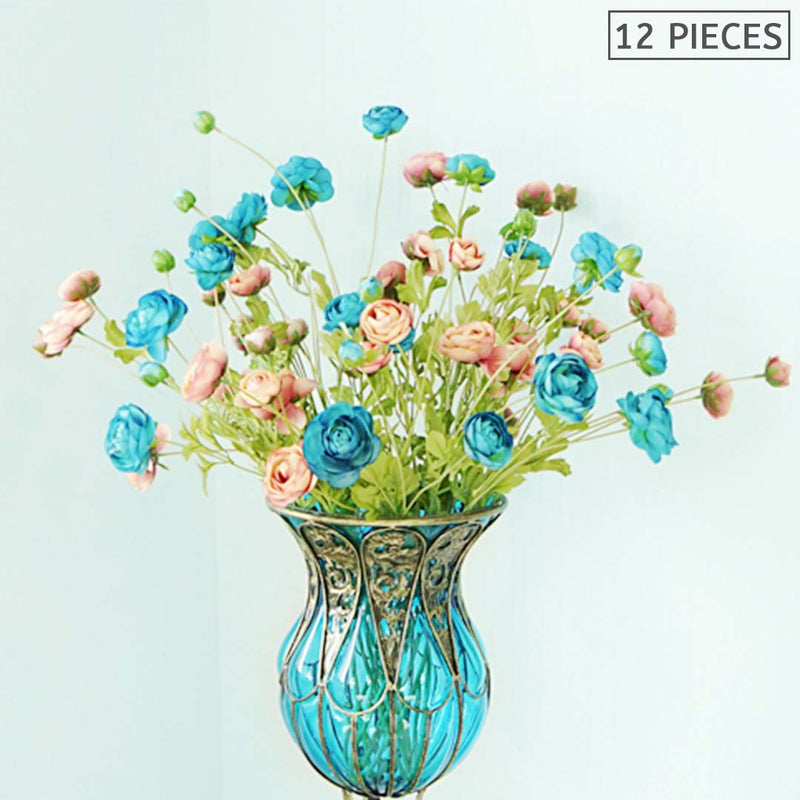 12pcs Artificial Silk Rose Bouquet 85cm Real Touch Blue Table Decor