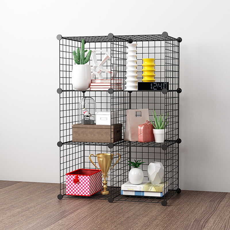 2X 6 Cube Iron Wire Mesh Storage Organizer 75x37x110.5cm Black Foldable Modular