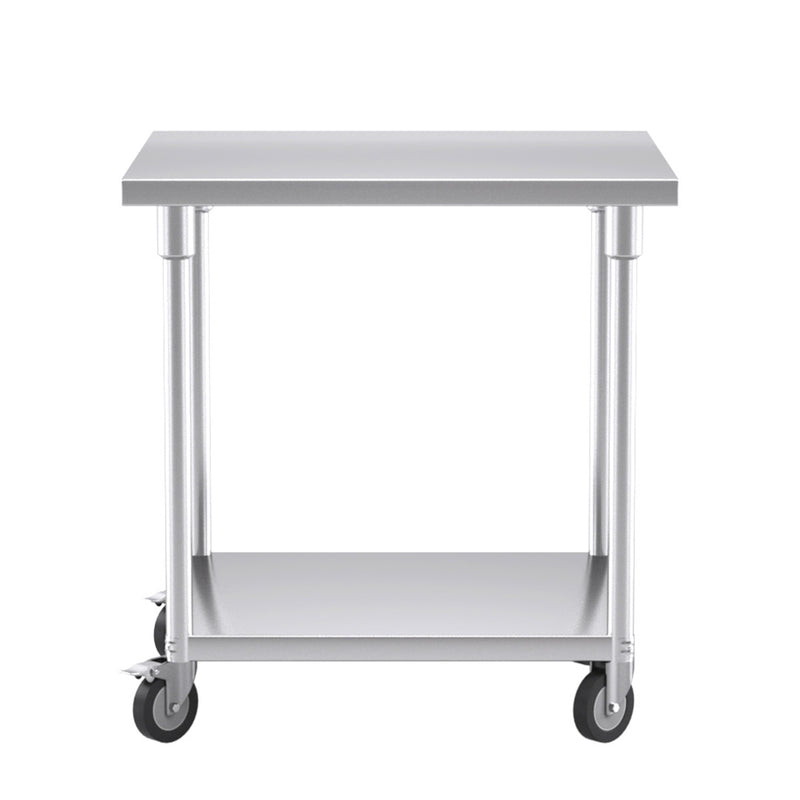 Commercial Stainless Steel Kitchen Work Table With Wheels 80cm Adjustable Shelf