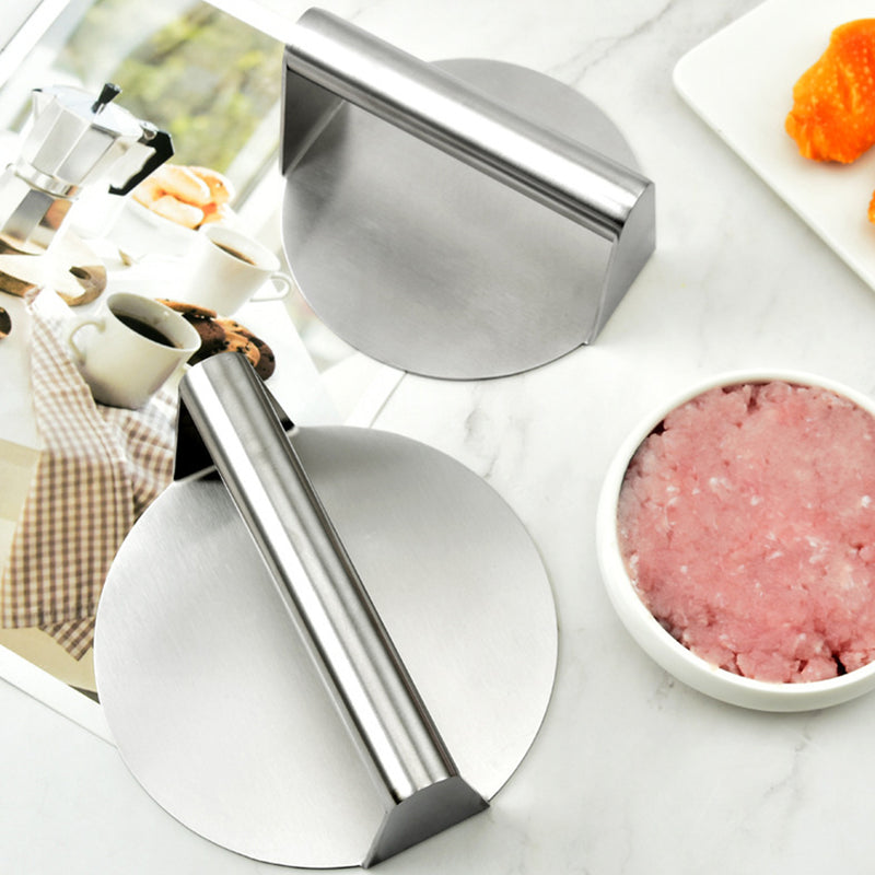 2X Stainless Steel Burger Press Non Stick Ergonomic Handle 14.5cm Silver