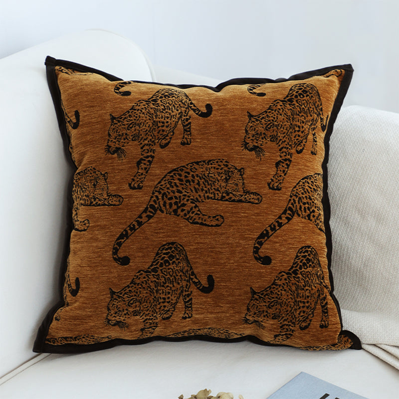 45cm Polyester Throw Pillow Dark Brown Leopard Pattern Retro Square