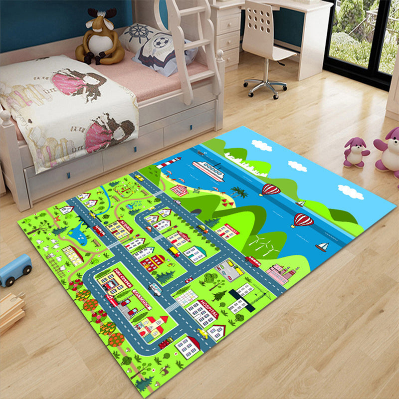 Kids Street Map Play Rug Polyester 120x180cm Multicolor Educational