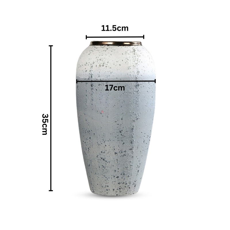 Large Ceramic Flower Vase 35x17cm White Grey Handcrafted