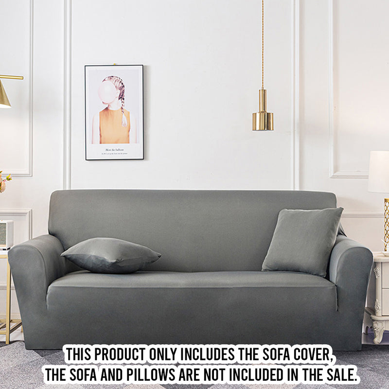 1 Seater Grey Polyester Stretch Sofa Slipcover Fits 90 To 140 Cm