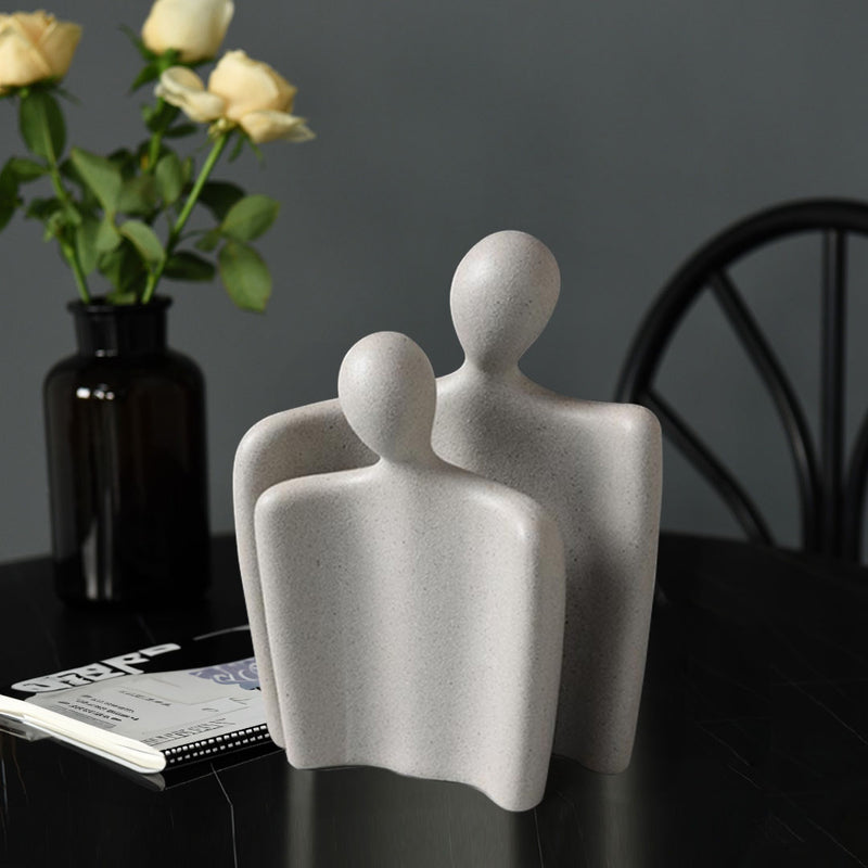 Set of 2 Abstract Human Figurine Sculptures Ceramic Matte Cream 25.5cm 21cm