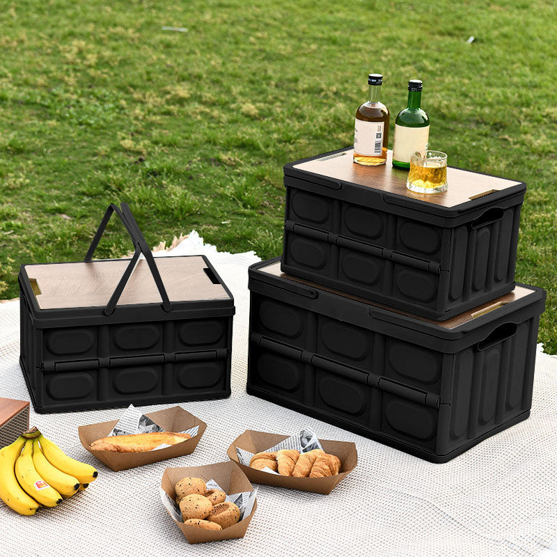 2X 30L Plastic Foldable Storage Box 42cm Stackable With Handle Black