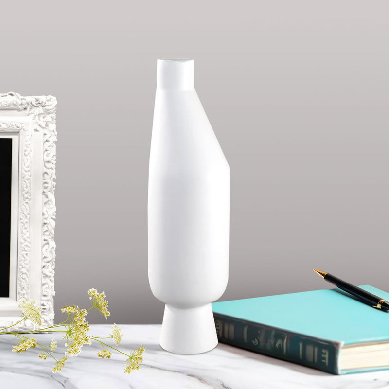 2X Ceramic Vase 14x52cm Modern Minimalist Narrow Top Rounded Body White