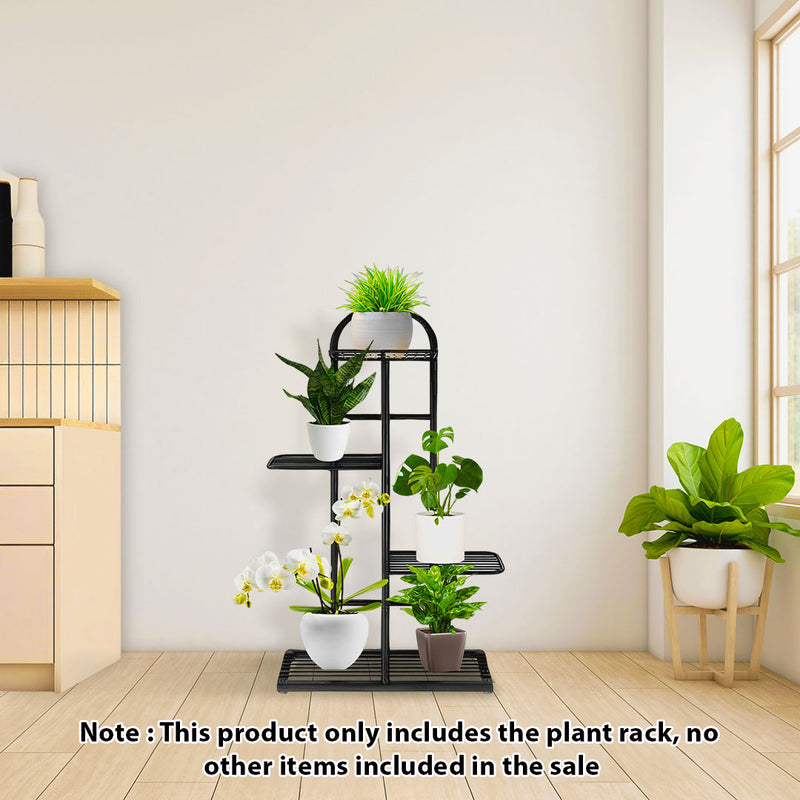 4 Tier 5 Pots Metal Plant Stand 82cm Tall Space Saving Indoor Black
