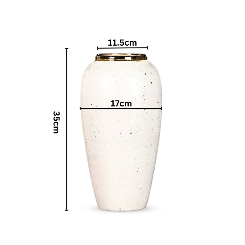 Large Handcrafted Ceramic Flower Vase 35x17cm White With Gold Accent
