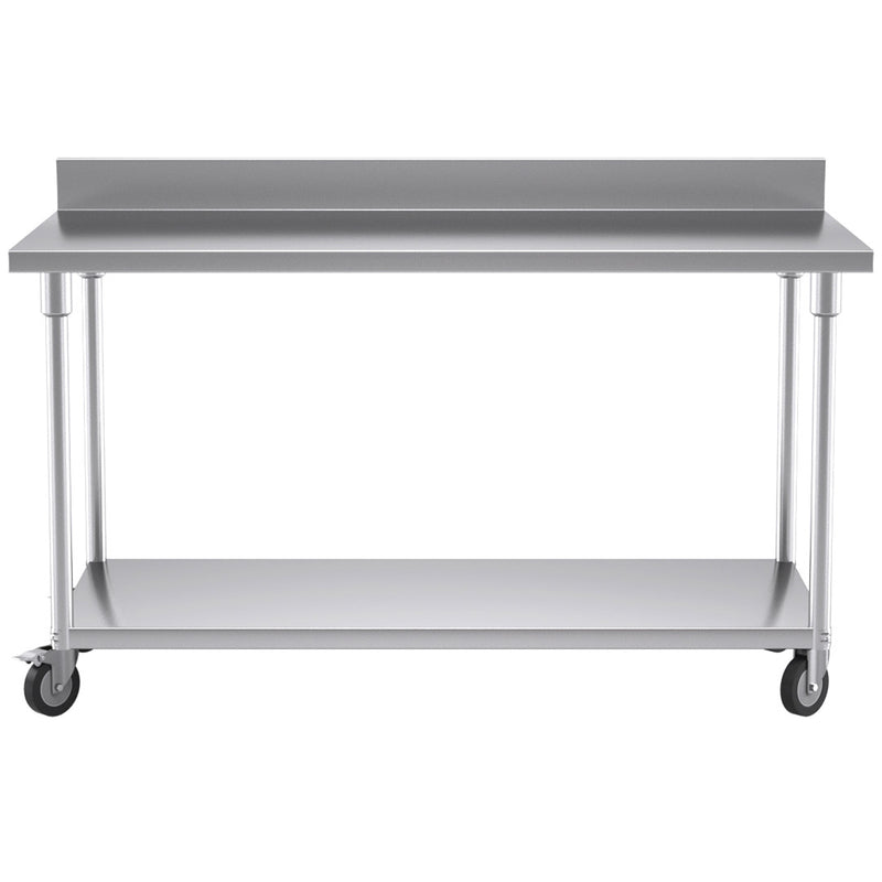 150cm Stainless Steel Prep Workbench Undershelf With Backsplash Casters 200kg