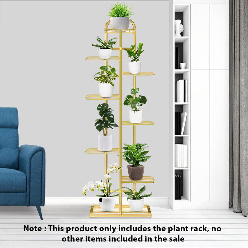 2X 8 Tier Metal Plant Stand 9 Pots Gold Indoor Space Saving 44.5x22x141cm