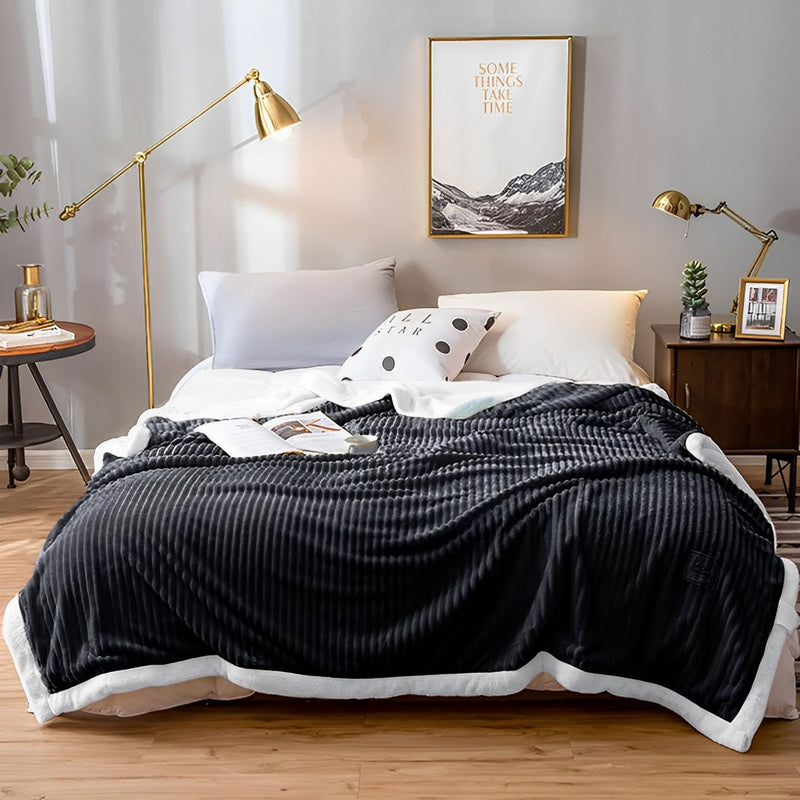 2X Black Thick Flannel Blanket Double Sided Cozy Fleece Warm Coverlet 200x220cm