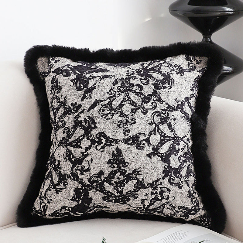 2X 45cm Vintage Black Velvet Herringbone Square Throw Pillow Set