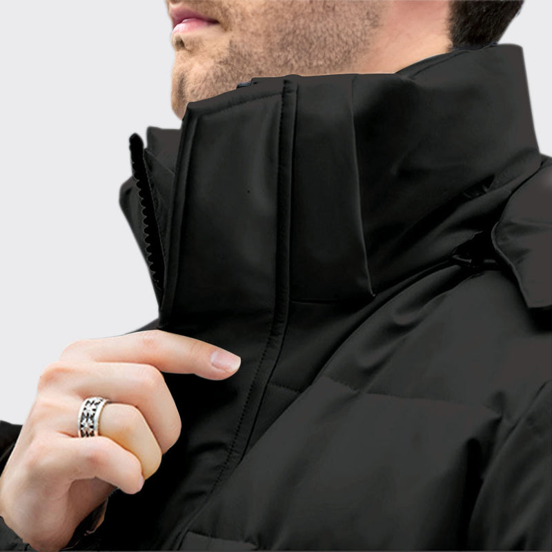 XL Black Hooded Duck Down Puffer Quilted Long Warm Winter Jacket