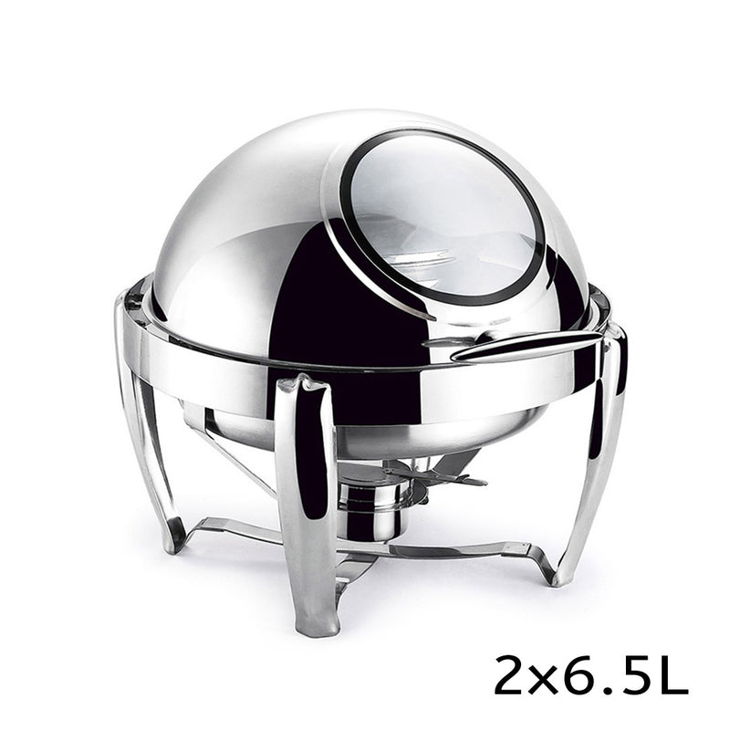 2X 6.5L Stainless Steel Round Soup Tureen Roll Top Buffet Chafer Warmer