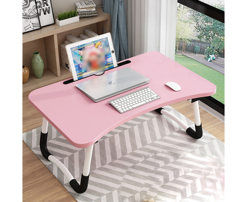2X Pink Foldable Bed Table Mdf Aluminum Frame 60x40x28cm Laptop Stand Card Slot