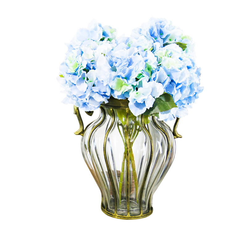 Clear European Glass Flower Vase with Gold Metal Handles 25cm x 33cm Decor