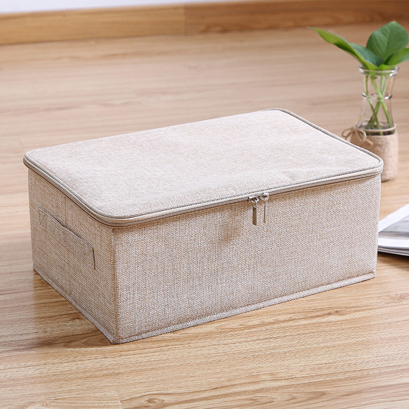 Small Beige Foldable Storage Box 38cmx26cmx15cm Polyester Cotton Double Zipper