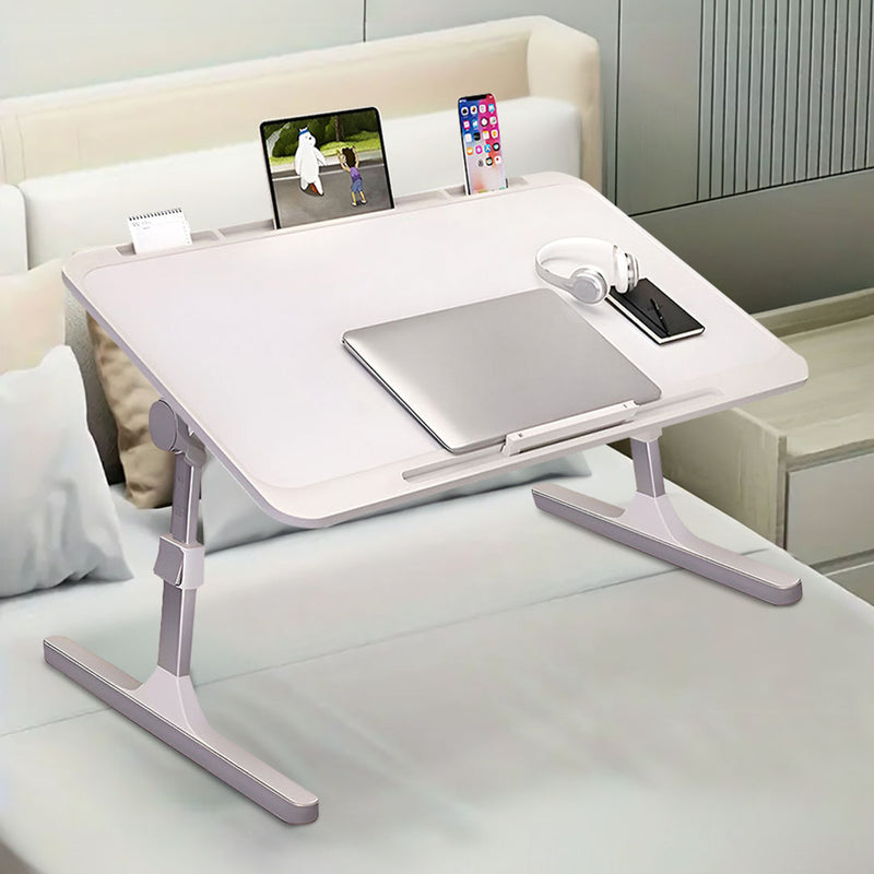 70X45cm White Portable Foldable Adjustable Laptop Bed Table with iPad Slot