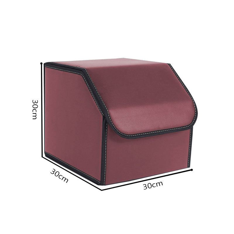 2X Leather Car Boot Organizer Small 30X30X30Cm 10Kg Capacity Foldable Red