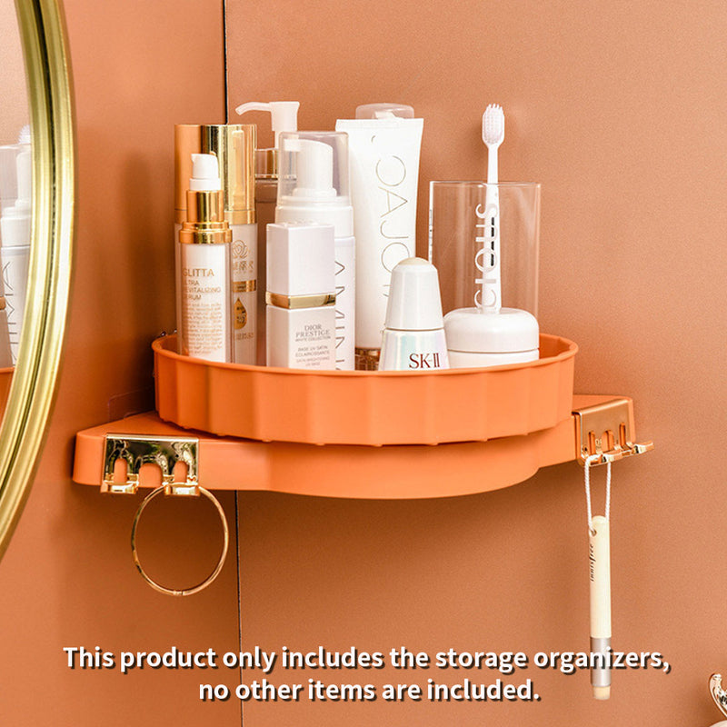 360 Degree Rotating Plastic Corner Bathroom Organizer Adhesive Orange