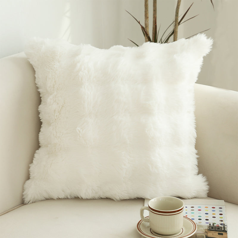 50cm Square Thick Faux Rabbit Fur Throw Pillow Plush White